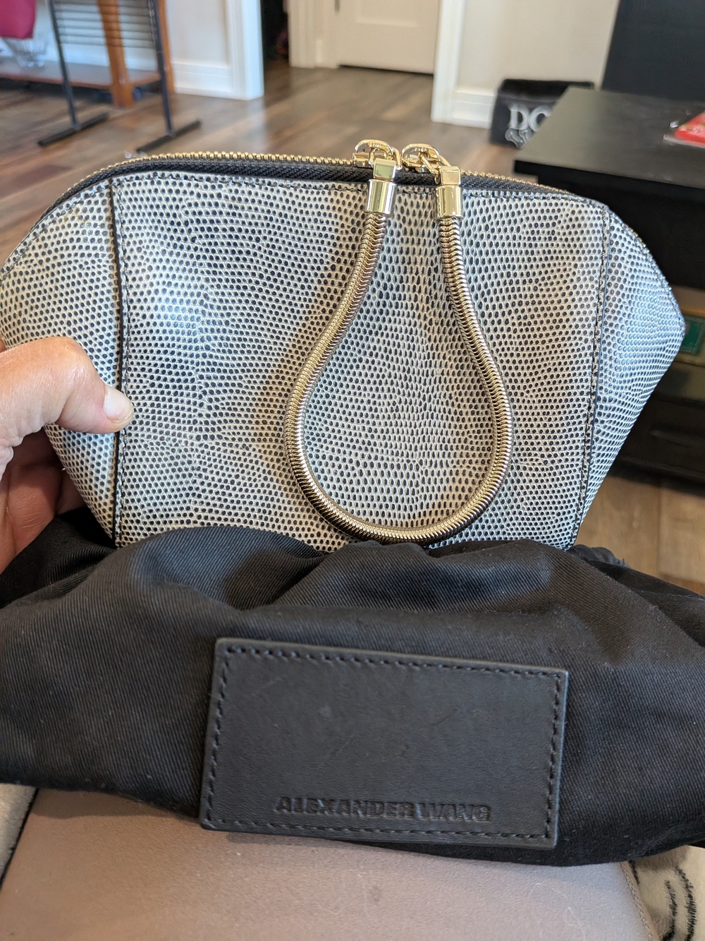Alexander Wang Small Metallic Snake-Print Cosmetic Pouch